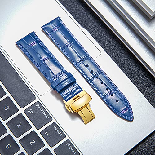 BINLUN BINLUN Leather Watch Strap Quick Release with Gold Buckle 14mm Blue Band for Men and Women - View 3 of 7