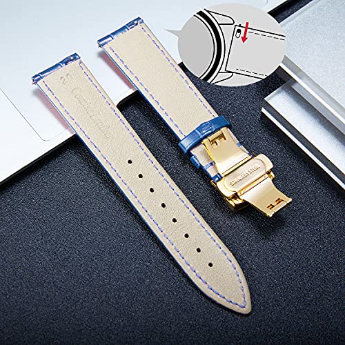 BINLUN BINLUN Leather Watch Strap Quick Release with Gold Buckle 14mm Blue Band for Men and Women - View 4 of 7