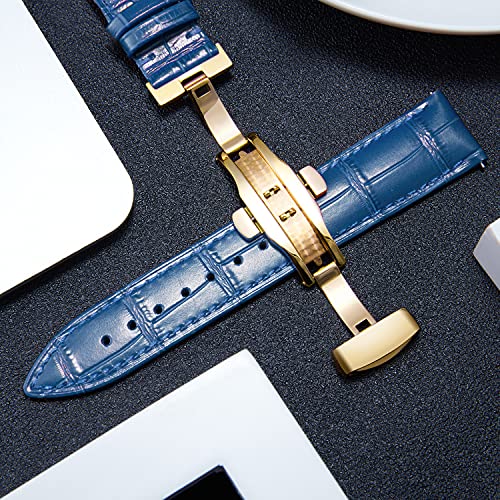 BINLUN BINLUN Leather Watch Strap Quick Release with Gold Buckle 14mm Blue Band for Men and Women - View 5 of 7
