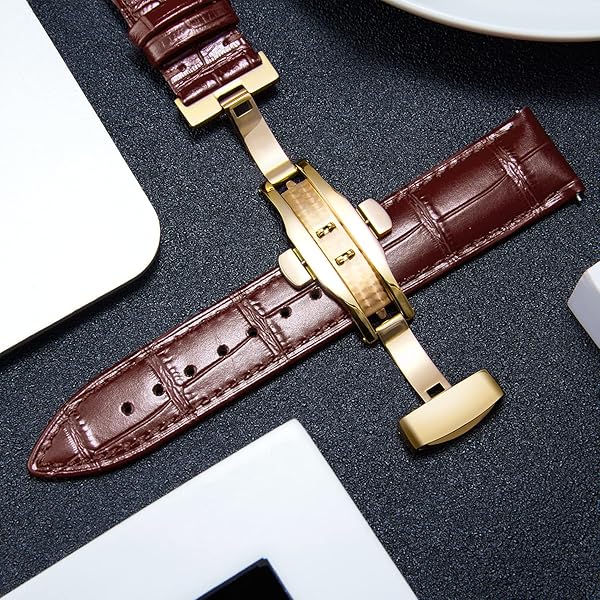 BINLUN BINLUN Leather Watch Strap Quick Release with Gold Buckle 17mm for Men and Women Stylish Brown Watch Band - View 3 of 7