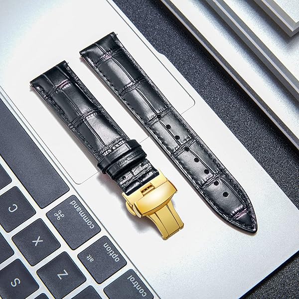 BINLUN BINLUN Leather Watch Strap Quick Release with Gold Buckle 16mm Stylish Band for Men and Women in Black - View 3 of 7