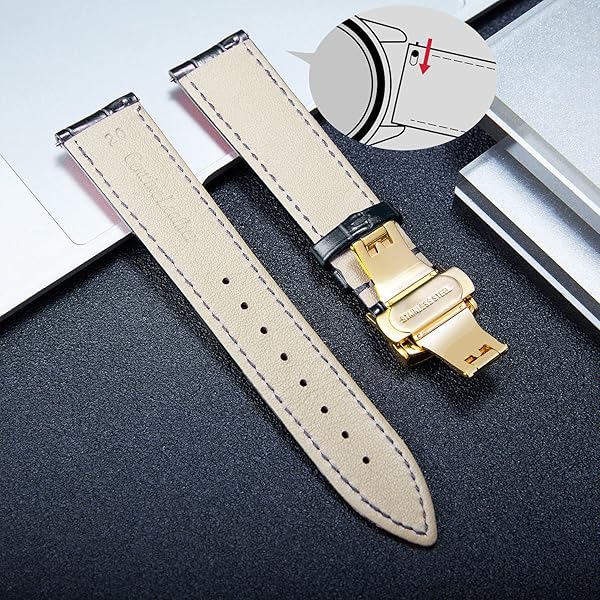 BINLUN BINLUN Leather Watch Strap Quick Release with Gold Buckle 16mm Stylish Band for Men and Women in Black - View 4 of 7