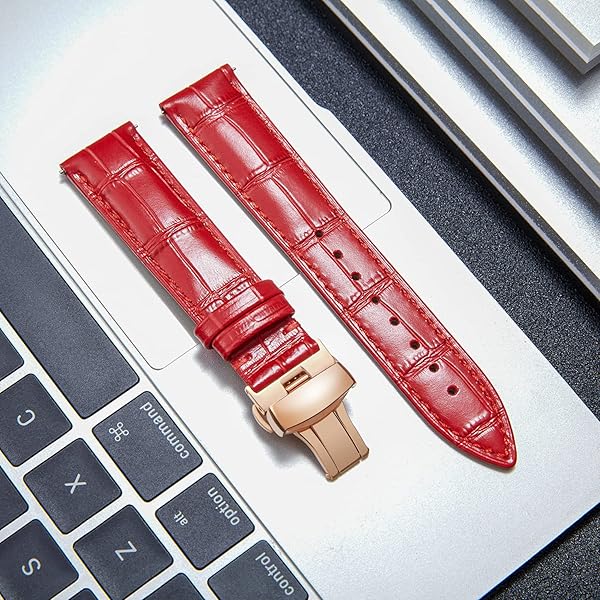 BINLUN BINLUN Leather Watch Strap Quick Release with Rose Gold Buckle 12mm Red Band for Men Women Stylish and Durable - View 3 of 6