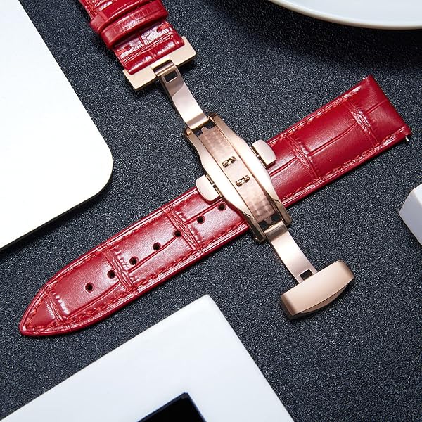 BINLUN BINLUN Leather Watch Strap Quick Release with Rose Gold Buckle 12mm Red Band for Men Women Stylish and Durable - View 4 of 6