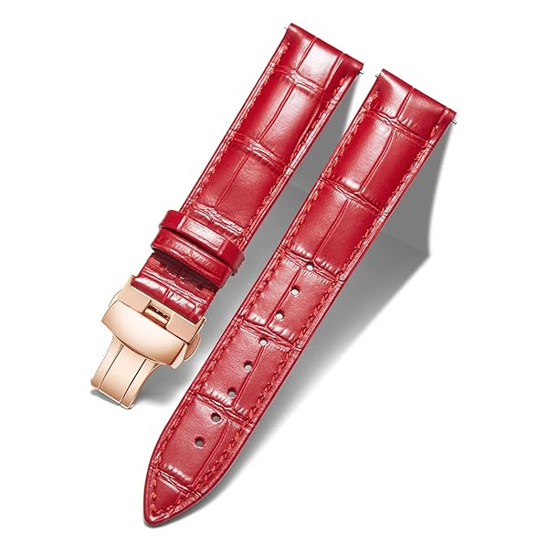 BINLUN BINLUN Leather Watch Strap Quick Release with Rose Gold Buckle 12mm Red Band for Men Women Stylish and Durable - View 2 of 6