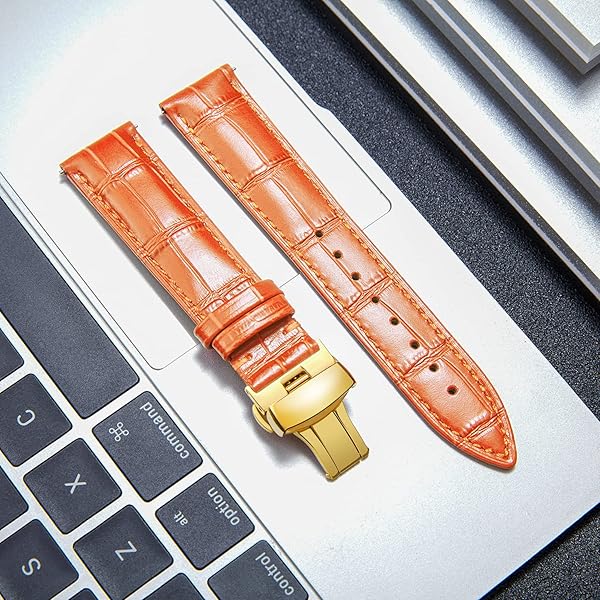 BINLUN BINLUN Leather Watch Strap Quick Release with Gold Buckle 18mm for Men Women in Orange Durable Comfortable Stylish Design - View 3 of 7