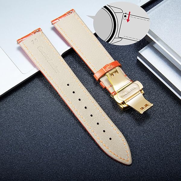 BINLUN BINLUN Leather Watch Strap Quick Release with Gold Buckle 18mm for Men Women in Orange Durable Comfortable Stylish Design - View 4 of 7