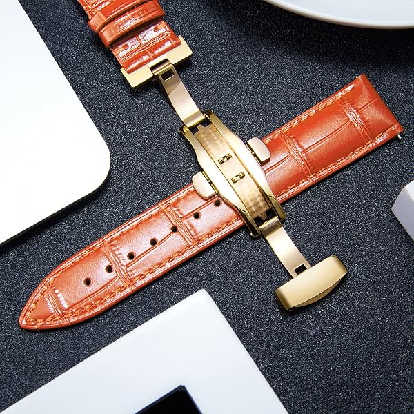 BINLUN BINLUN Leather Watch Strap Quick Release with Gold Buckle 18mm for Men Women in Orange Durable Comfortable Stylish Design - View 5 of 7