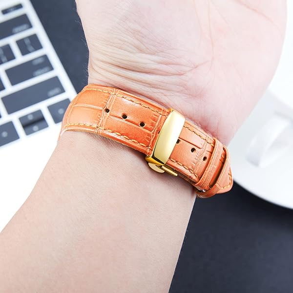 BINLUN BINLUN Leather Watch Strap Quick Release with Gold Buckle 18mm for Men Women in Orange Durable Comfortable Stylish Design - View 6 of 7