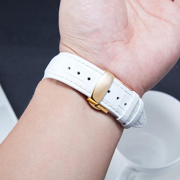 BINLUN BINLUN Leather Watch Strap Quick Release with Gold Buckle 12mm White Band for Men and Women - View 4 of 7