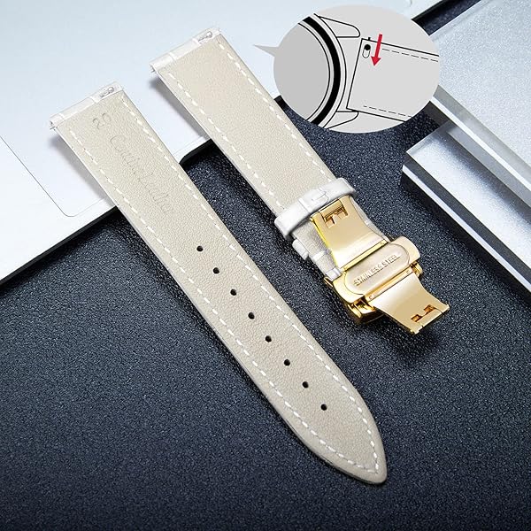 BINLUN BINLUN Leather Watch Strap Quick Release with Gold Buckle 12mm White Band for Men and Women - View 6 of 7