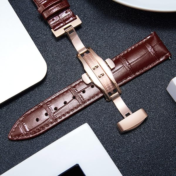 BINLUN BINLUN Leather Watch Strap Quick Release with Rose Gold Buckle 12mm for Men Women Stylish Brown Watch Band - View 5 of 7