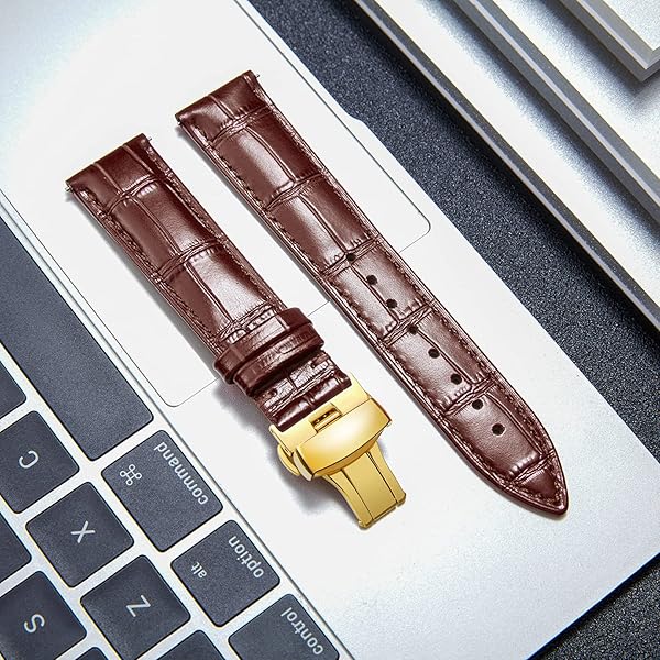 BINLUN BINLUN Leather Watch Strap Quick Release with Gold Butterfly Buckle 21mm for Men and Women in Brown Color - View 5 of 7