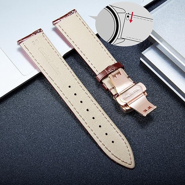 BINLUN BINLUN Leather Watch Strap Quick Release with Rose Gold Buckle 16mm for Men Women Stylish Brown Watch Band - View 4 of 7