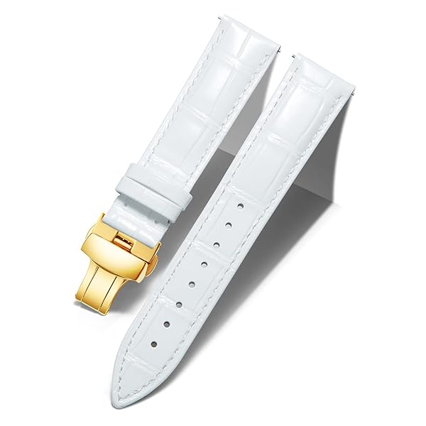 BINLUN BINLUN Leather Watch Strap Quick Release with Gold Buckle 17mm for Men and Women Stylish and Durable Watch Band in White - View 2 of 7