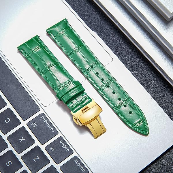BINLUN BINLUN Leather Watch Strap Quick Release with Gold Buckle 16mm for Men Women Available in Green and Multiple Sizes - View 3 of 7