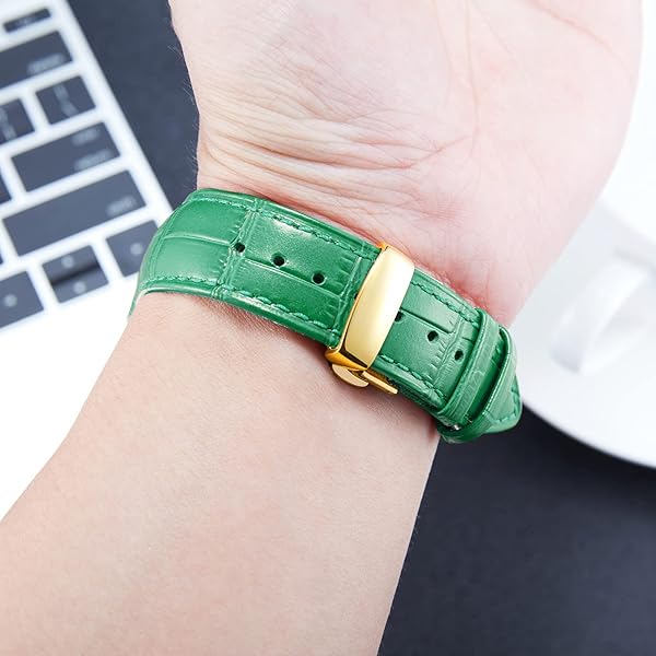 BINLUN BINLUN Leather Watch Strap Quick Release with Gold Buckle 16mm for Men Women Available in Green and Multiple Sizes - View 6 of 7