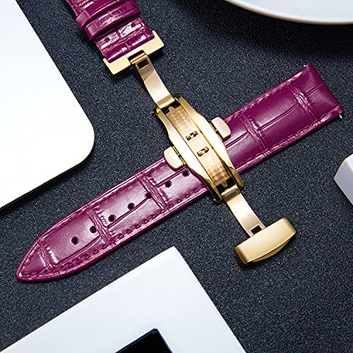 BINLUN BINLUN Leather Watch Strap Quick Release with Gold Butterfly Buckle 13mm for Men and Women Amaranth Color - View 3 of 7