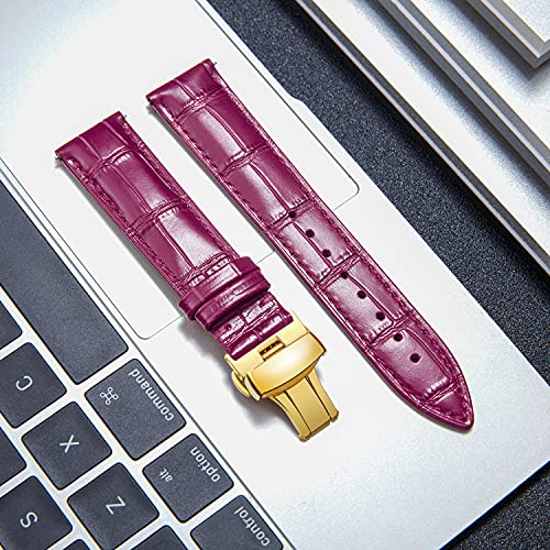 BINLUN BINLUN Leather Watch Strap Quick Release with Gold Butterfly Buckle 13mm for Men and Women Amaranth Color - View 5 of 7