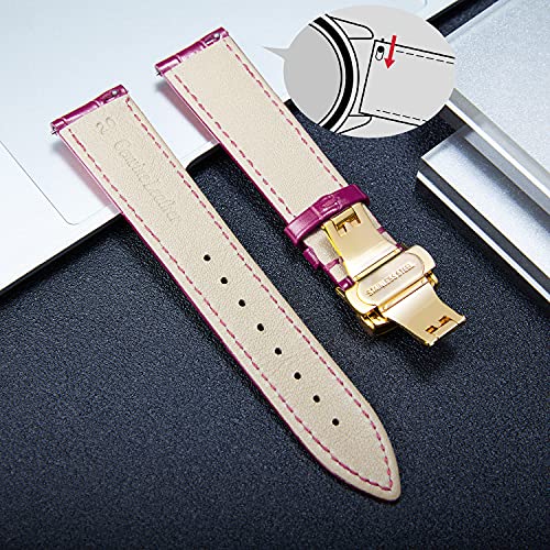 BINLUN BINLUN Leather Watch Strap Quick Release with Gold Butterfly Buckle 13mm for Men and Women Amaranth Color - View 6 of 7