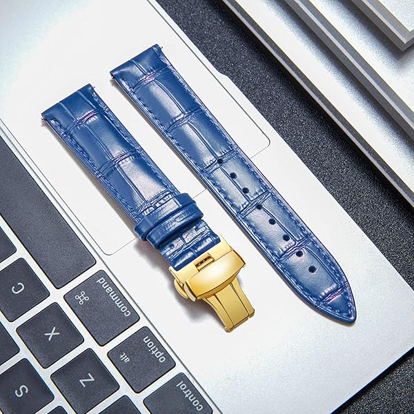 BINLUN BINLUN Leather Watch Strap Quick Release with Gold Buckle 16mm for Men Women Stylish Blue Watch Band - View 3 of 7