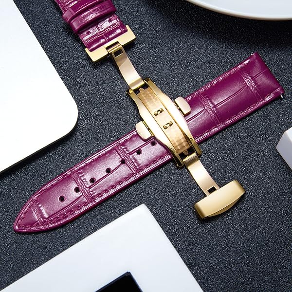 BINLUN BINLUN Leather Watch Strap Quick Release with Gold Buckle 17mm for Men and Women Stylish and Durable Watch Band Amaranth Color - View 3 of 7