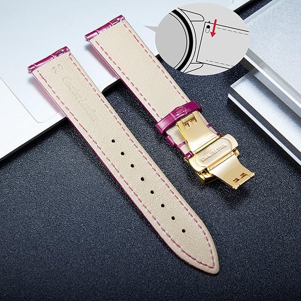 BINLUN BINLUN Leather Watch Strap Quick Release with Gold Buckle 17mm for Men and Women Stylish and Durable Watch Band Amaranth Color - View 6 of 7