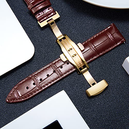 BINLUN BINLUN Leather Watch Strap Quick Release with Gold Buckle 24mm for Men Women Stylish and Durable Watch Band in Brown Color - View 3 of 7