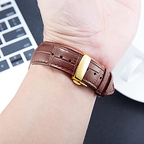 BINLUN BINLUN Leather Watch Strap Quick Release with Gold Buckle 24mm for Men Women Stylish and Durable Watch Band in Brown Color - View 4 of 7