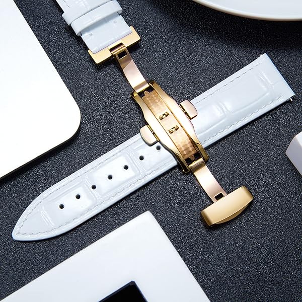 BINLUN BINLUN Leather Watch Strap Quick Release with Gold Buckle 16mm for Men and Women Stylish and Durable Watch Band in White - View 3 of 7