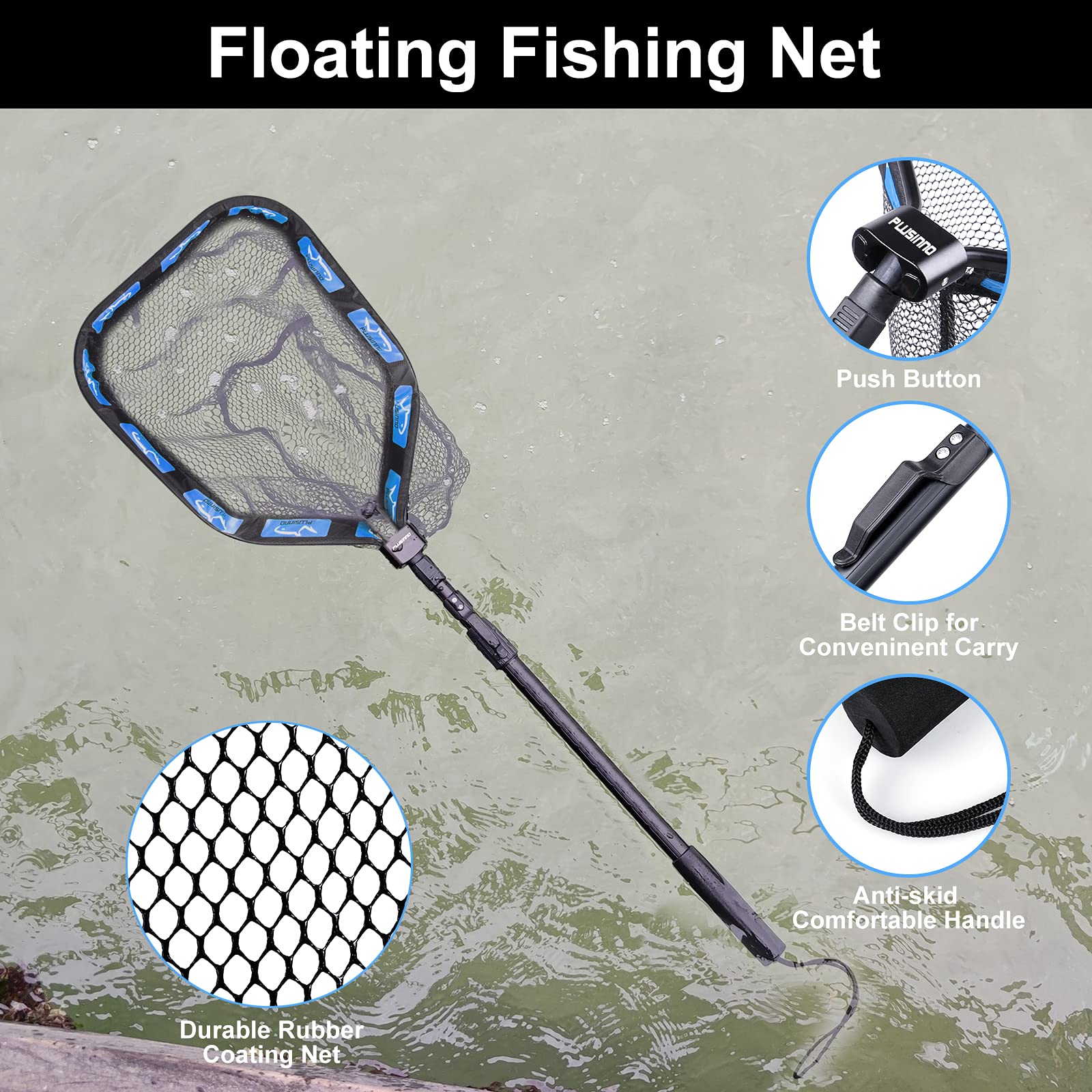 PLUSINNO PLUSINNO Floating Fishing Net for Easy Catch and Release of Steelhead Salmon Fly Kayak Catfish Bass and Trout Compact and Foldable - View 2 of 9