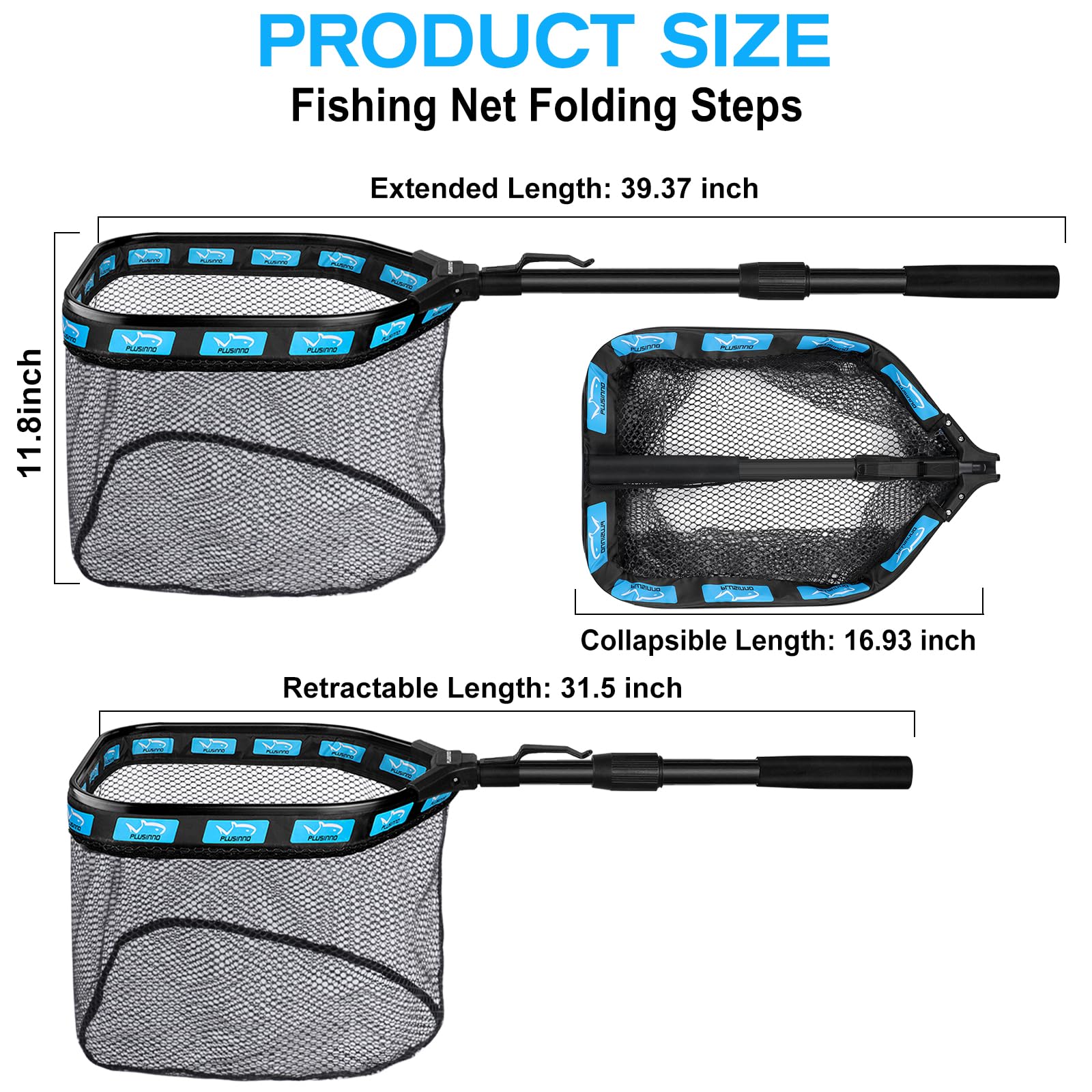 PLUSINNO PLUSINNO Floating Fishing Net for Easy Catch and Release of Steelhead Salmon Fly Kayak Catfish Bass and Trout Compact and Foldable - View 3 of 9