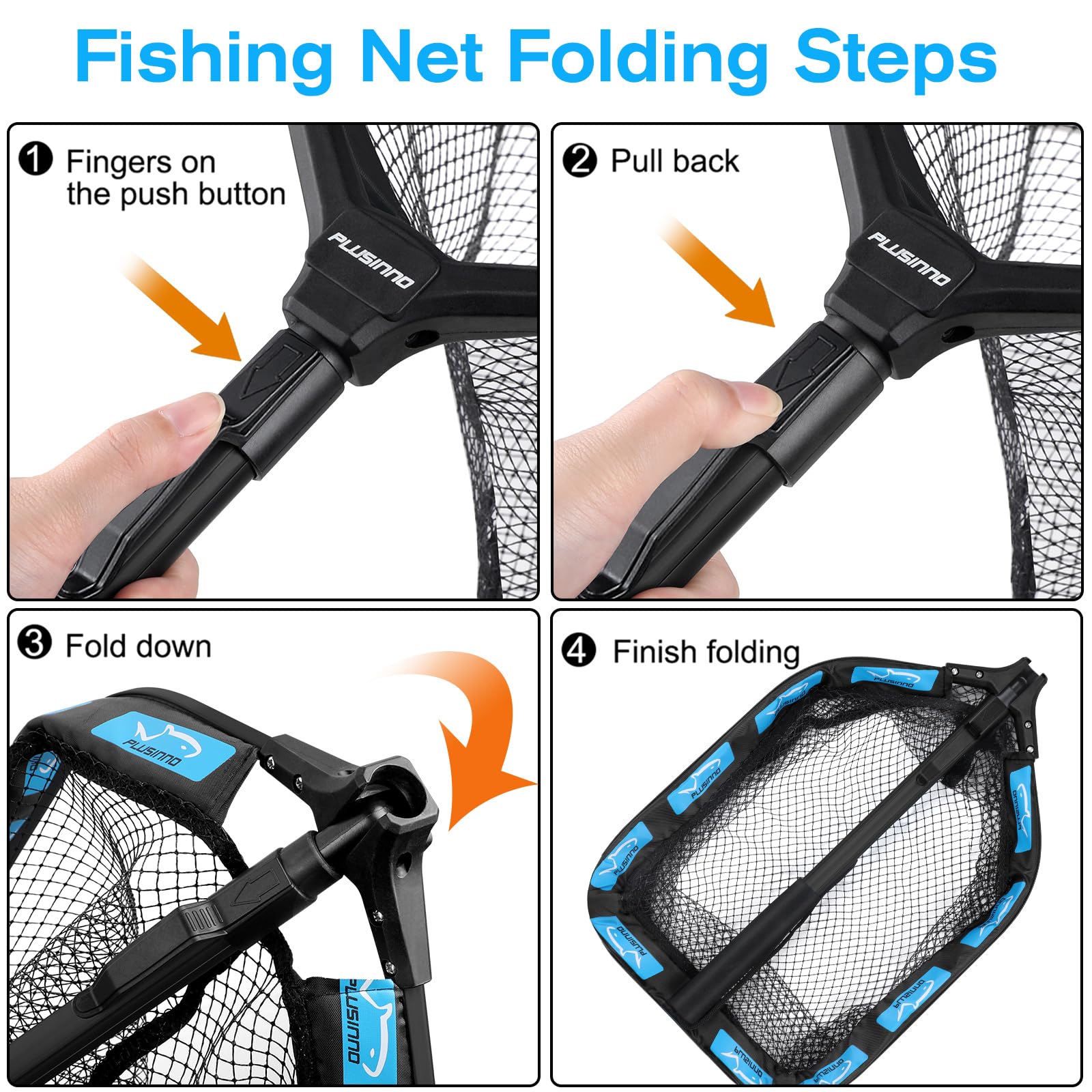 PLUSINNO PLUSINNO Floating Fishing Net for Easy Catch and Release of Steelhead Salmon Fly Kayak Catfish Bass and Trout Compact and Foldable - View 4 of 9