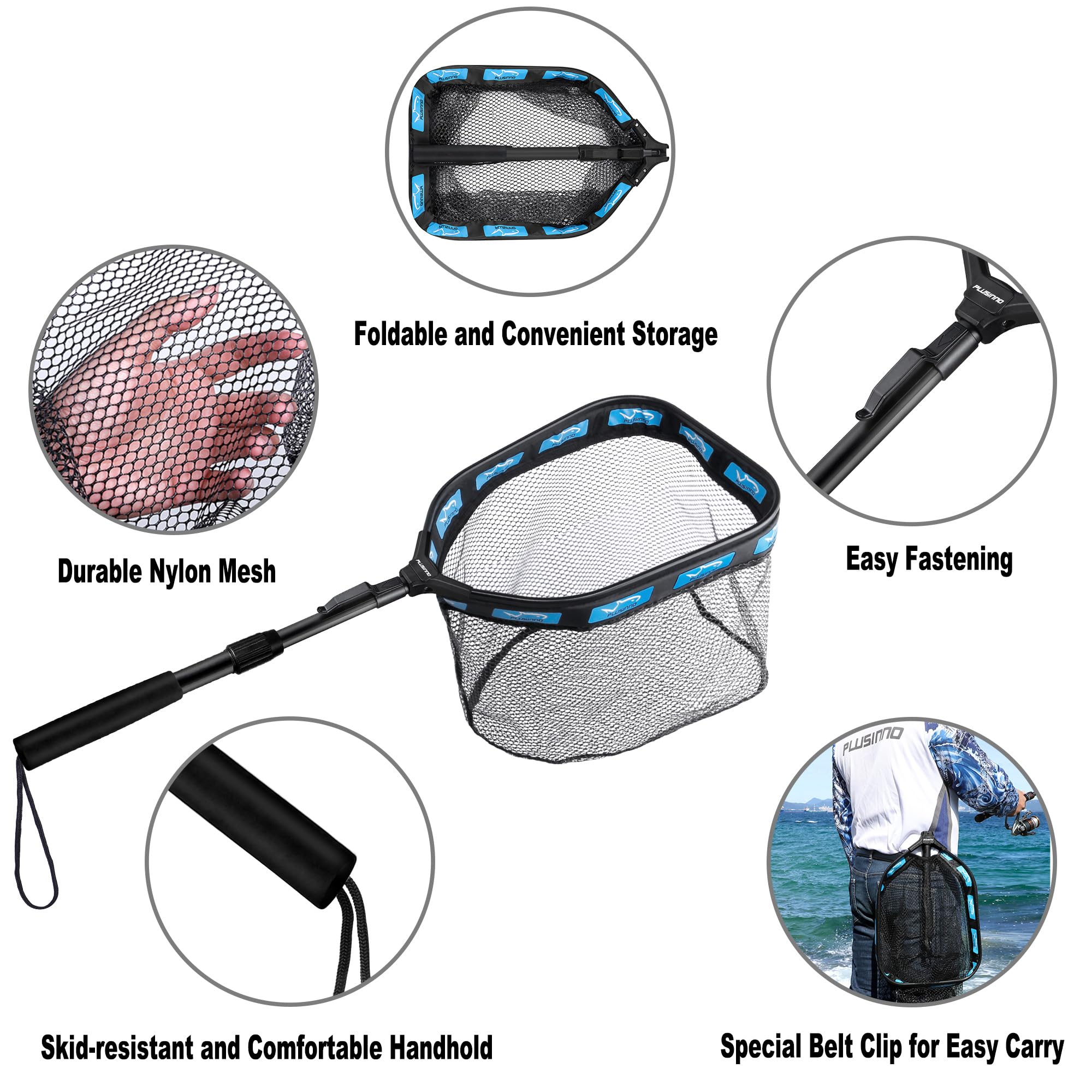 PLUSINNO PLUSINNO Floating Fishing Net for Easy Catch and Release of Steelhead Salmon Fly Kayak Catfish Bass and Trout Compact and Foldable - View 5 of 9