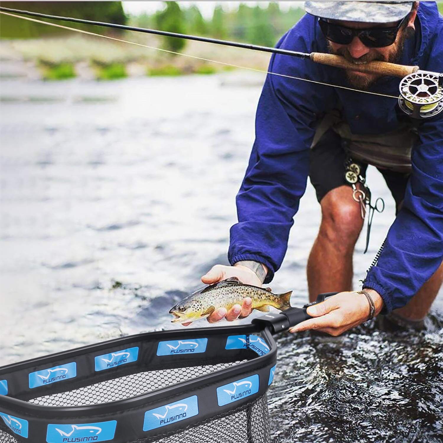 PLUSINNO PLUSINNO Floating Fishing Net for Easy Catch and Release of Steelhead Salmon Fly Kayak Catfish Bass and Trout Compact and Foldable - View 7 of 9