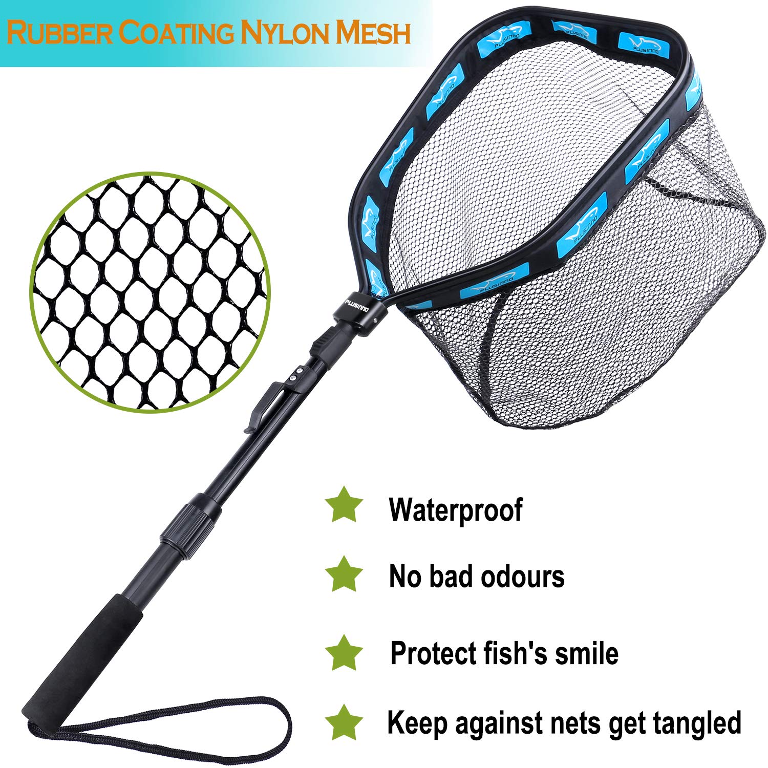 PLUSINNO PLUSINNO Floating Fishing Net for Easy Catch and Release of Steelhead Salmon Fly Kayak Catfish Bass and Trout Compact and Foldable - View 9 of 9