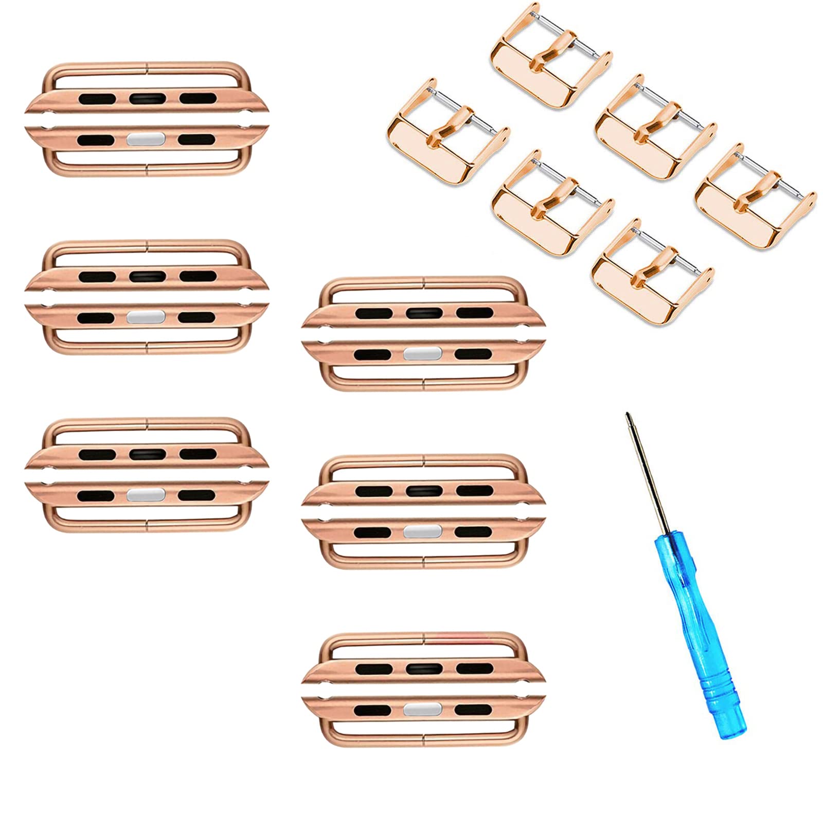 ONELANKS ONELANKS Metal Watch Band Connector Kit for Apple Watch Series 1 to 8 Rose Gold 6 Pack Replacement Adapter for iWatch Straps