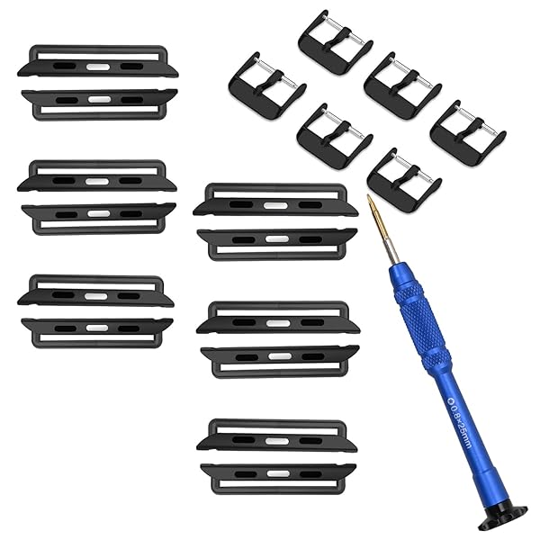 ONELANKS ONELANKS Metal Watch Band Connector Kit for Apple Watch Series 8 7 6 5 4 SE 3 2 1 Black 6 Pack Replacement Adapter