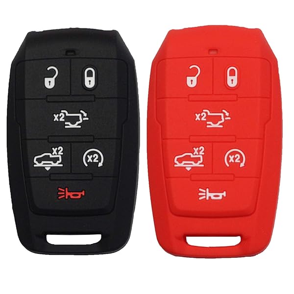 Btopars Btopars 2pcs Silicone Rubber Remote Key Fob Case Cover for Dodge Ram 1500 2019 2022 Black Red