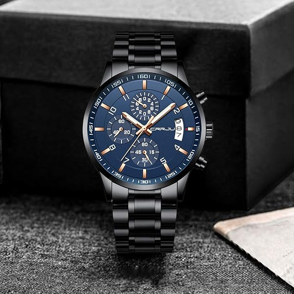 CRRJU CRRJU Mens Luxury Casual Quartz Analog Black Stainless Steel Waterproof Chronograph Wrist Watch for Men - View 4 of 6