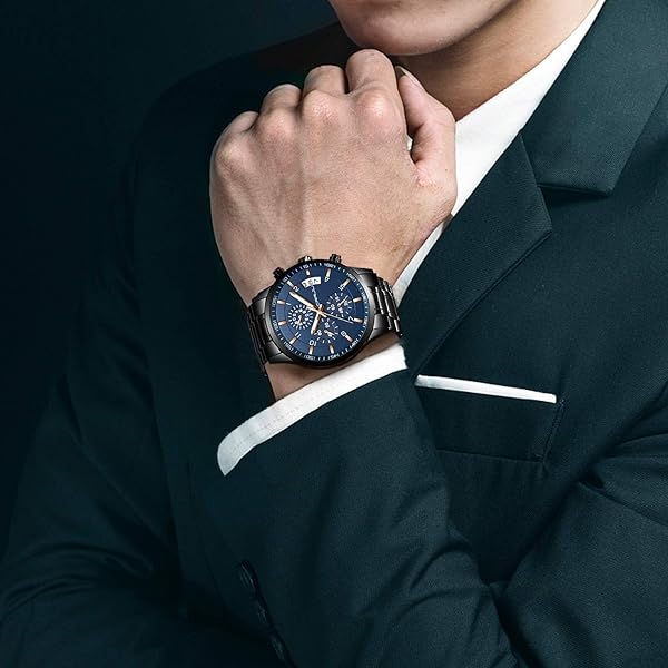 CRRJU CRRJU Mens Luxury Casual Quartz Analog Black Stainless Steel Waterproof Chronograph Wrist Watch for Men - View 6 of 6