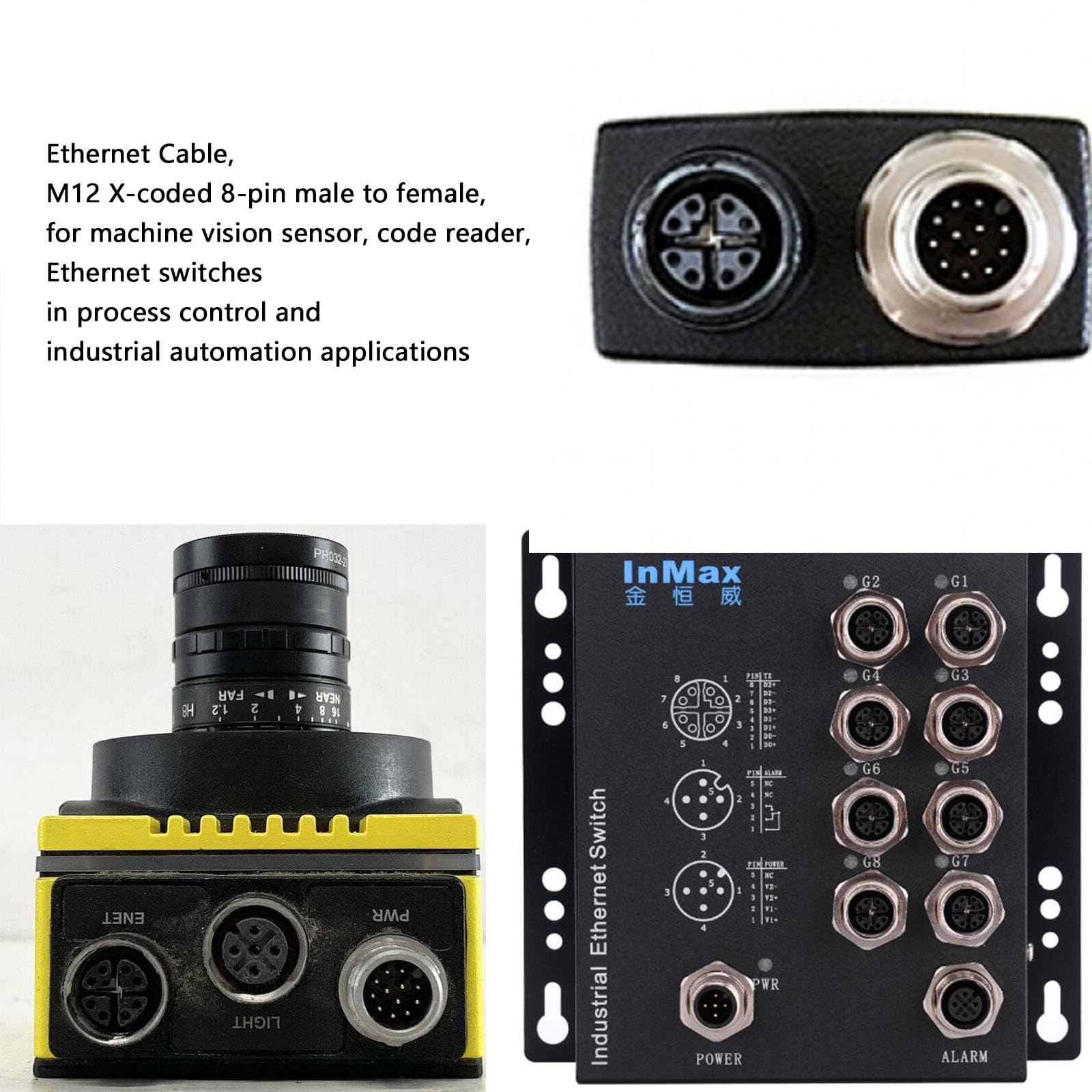 HangTon HangTon Ethernet 8 Pin X Coded M12 RJ45 CAT-7e Cable 1m Right Angle for Cognex Keyence Basler Vision Camera Sensor PLC Router - View 5 of 6