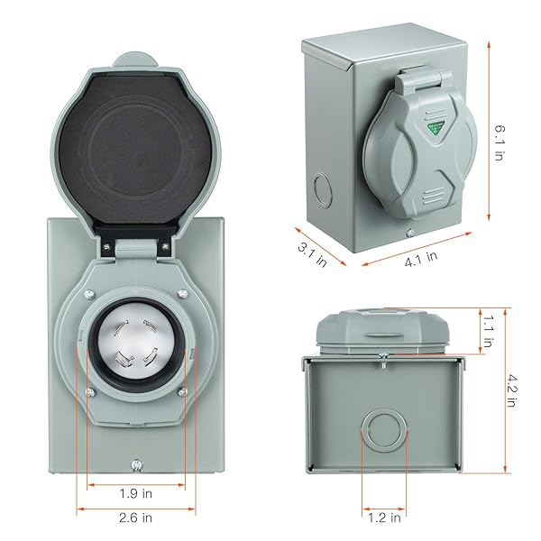 Miady Miady 30 Amp Generator Power Inlet Box L14-30P 125250 Volt for Generators Up to 7500 Watts Weatherproof ETL Listed - View 4 of 8