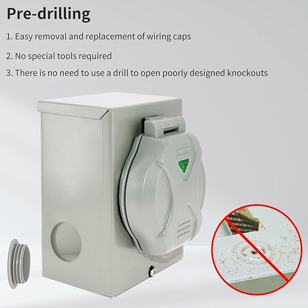 Miady Miady 50 Amp Generator Power Inlet Box SS2-50P 125250 Volt Weatherproof for Generators Up to 12500 Watts ETL Listed - View 3 of 9