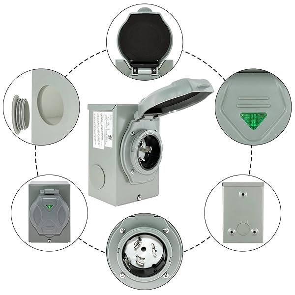 Miady Miady 50 Amp Generator Power Inlet Box SS2-50P 125250 Volt Weatherproof for Generators Up to 12500 Watts ETL Listed - View 4 of 9