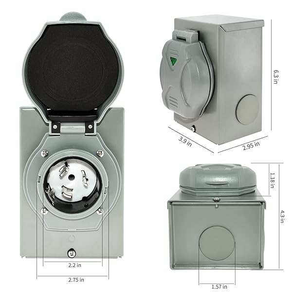 Miady Miady 50 Amp Generator Power Inlet Box SS2-50P 125250 Volt Weatherproof for Generators Up to 12500 Watts ETL Listed - View 5 of 9