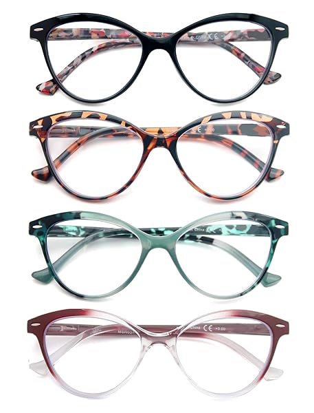 HEEYYOK HEEYYOK Women Reading Glasses 4-Pack Cateye Readers for Small Faces with Comfort Spring Hinge in 4 Stylish Colors