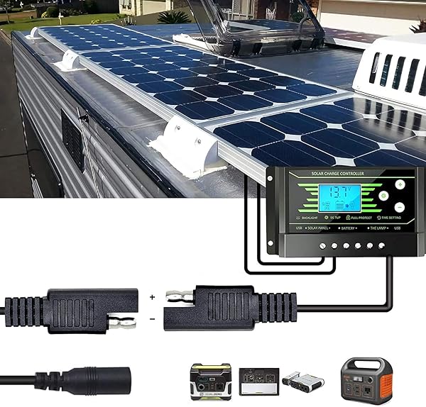 PNGKNYOCN 24cm 20AWG SAE Plug to DC5.5x2.1mm Female Converter Adapter Cable for Cars Motorcycles Solar Panels 2-Pack - View 6 of 7