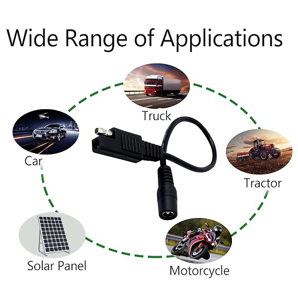 PNGKNYOCN 24cm 20AWG SAE Plug to DC5.5x2.1mm Female Converter Adapter Cable for Cars Motorcycles Solar Panels 2-Pack - View 7 of 7