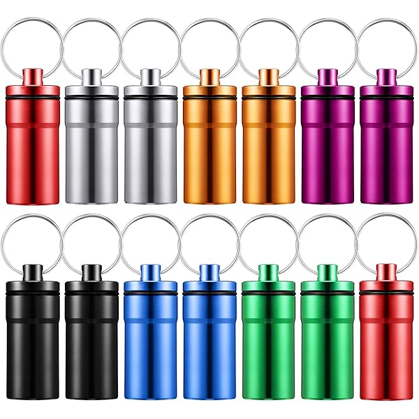 Hotop Hotop 14 Pieces Portable Pill Holder Keychain Waterproof Aluminum Mini Tablet Storage Case for Outdoor Camping and Travel in 7 Colors